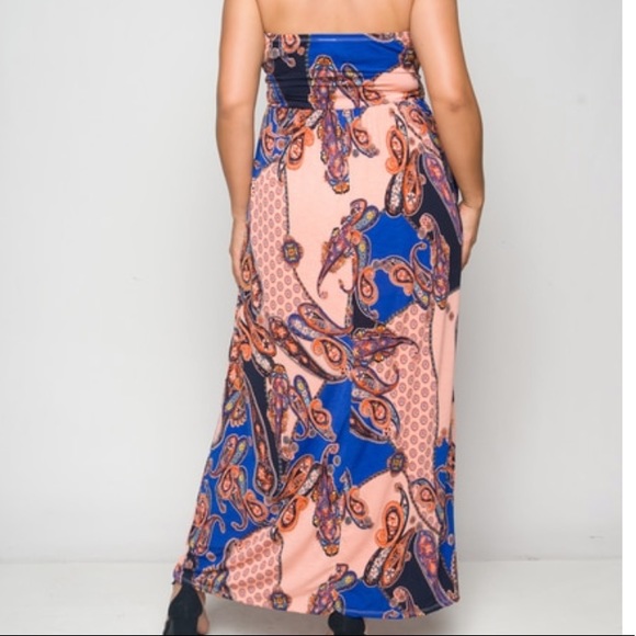 ❤️NEW 1X Peach Blue Paisley Strapless Dress - Picture 4 of 8